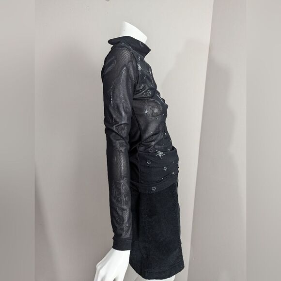 Black celestial mesh top stars embroidered stretch mockneck womens xs - Picture 6 of 8